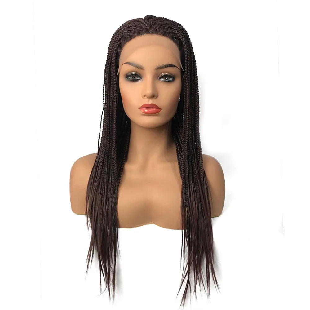 

StrongBeauty Braided Box Braids Hair Synthetic Lace Front Wigs Long Black/Dark brown African American Wigs