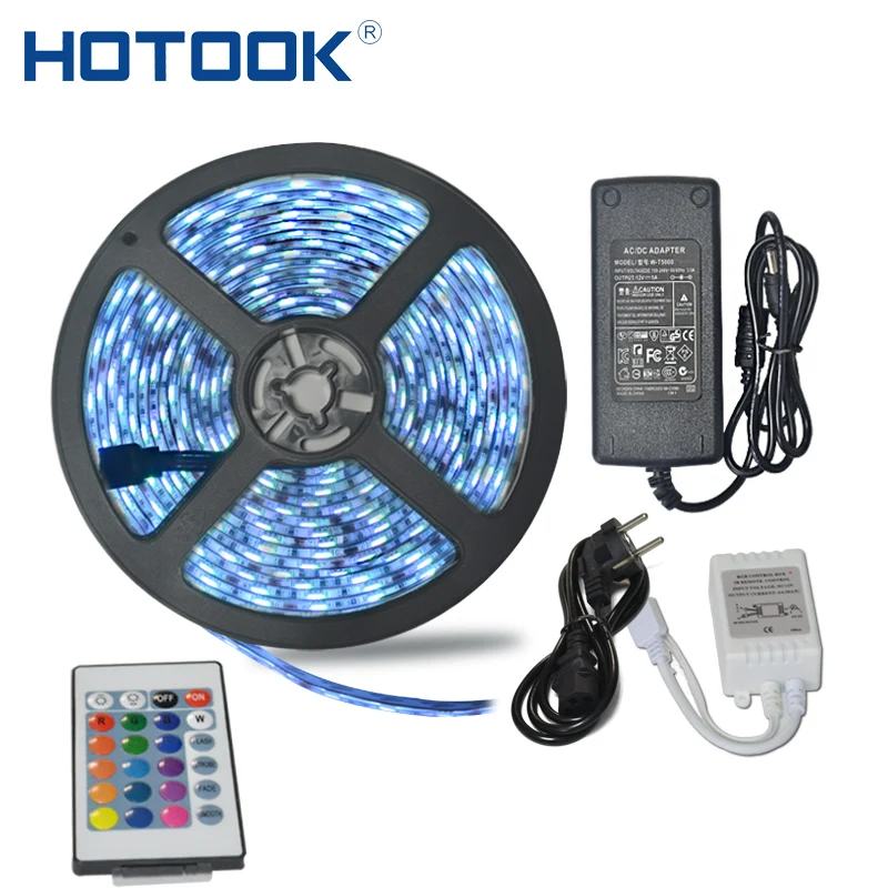 

HOTOOK LED Strip 5m Full Kit waterproof rgb diode tape lighting 5050 300leds flexible +24Keys Remote Controller