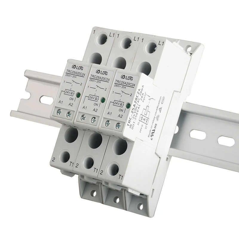 Thin Type Din Rail DC/AC 24V 20mA Input 250VAC 20A Output Soft Starting Relay Electromagnetic Module Relay TRC-25A20C24