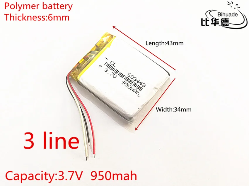 3 line 10pcs/lot 603443 3.7V 950MAH  Original Battery GPS navigation built- in lithium polymer battery