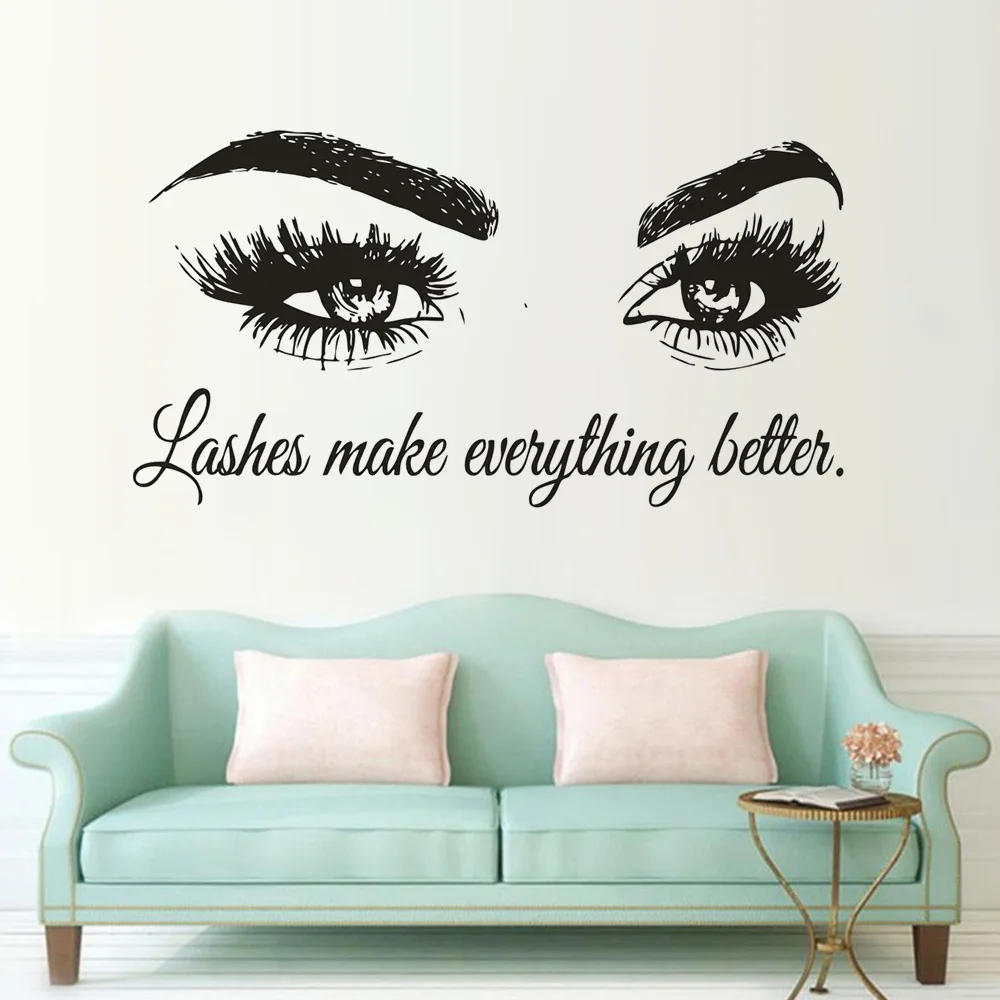 ملصق حائط من الفينيل مع رموش ل - مراجعة Makeup Is Beauty Quotes وسعره