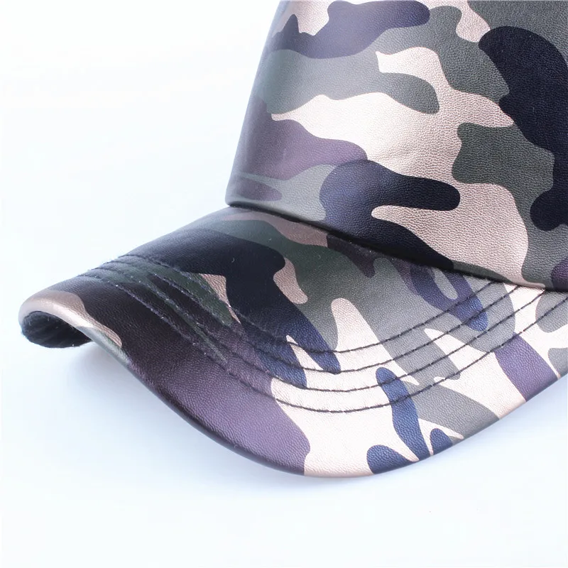 Xthree 5 Panels Summer Baseball Cap Mesh Cap Faux Leather Camouflage Snapback Hat Men Hip Hop Casquettes Hats for Women Bone