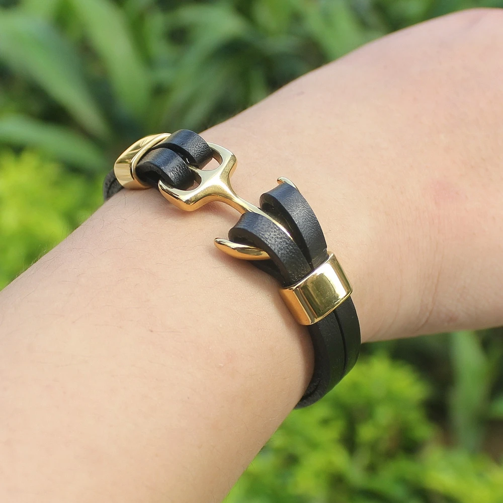 TYO Charm Anchor Bracelet Pattern Steel Genuine Leather Bracelet For Birthday Party Gift Men Bangles Dropshipping Dropshipping