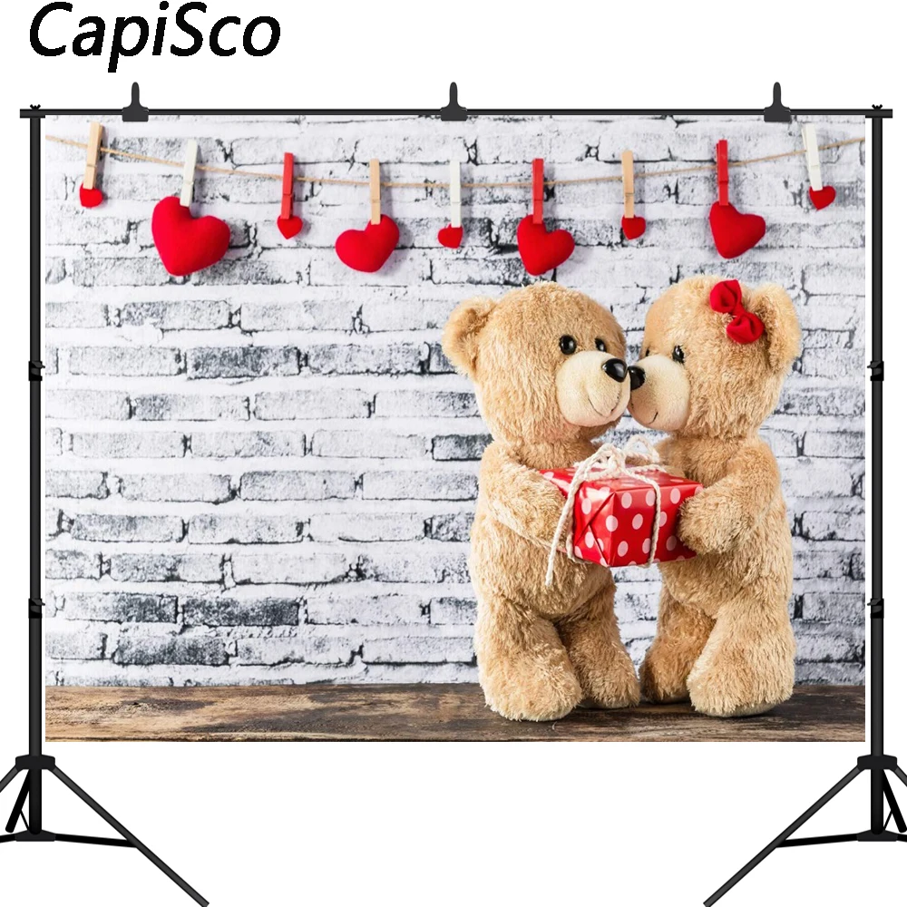 

Capisco Valentine's Day Photography Backgrounds bear brick wall Scene Baby Customized Photographic Backdrops For Photo Studio