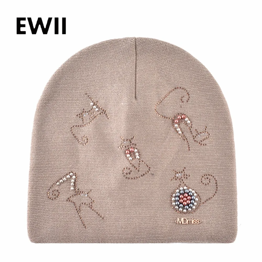 

Ladies winter beanies for women knitted beanie caps skullies bonnet women warm cap girl fashion rhinestone hats touca inverno