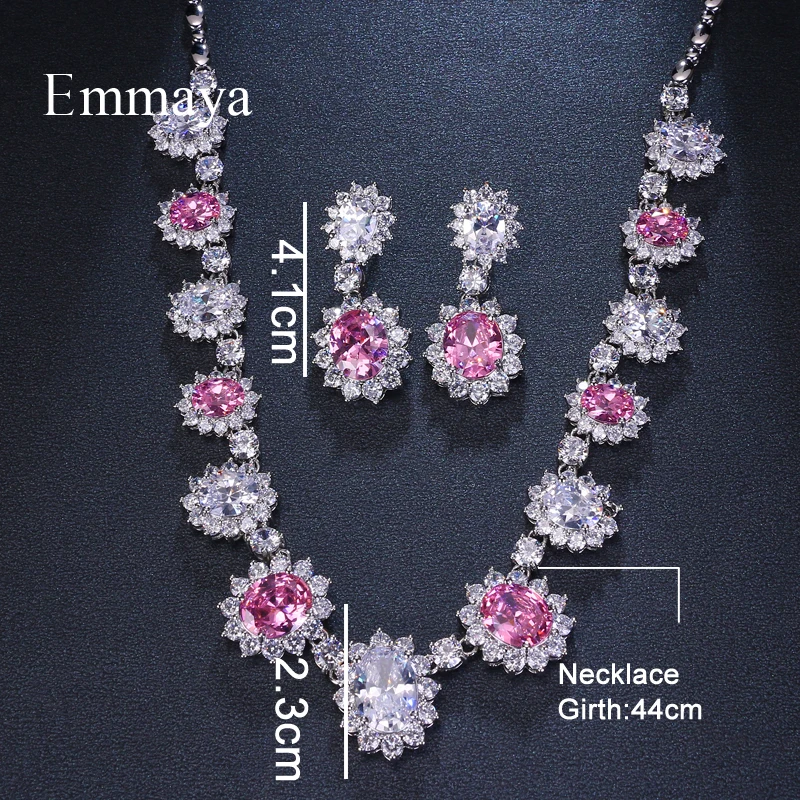 Emmaya Brand Fashion Luxury Cubic Zirconia Bridal Three Colors Jewelry Sets Oval Crystal Party Wedding Jewelry Necklace Sets