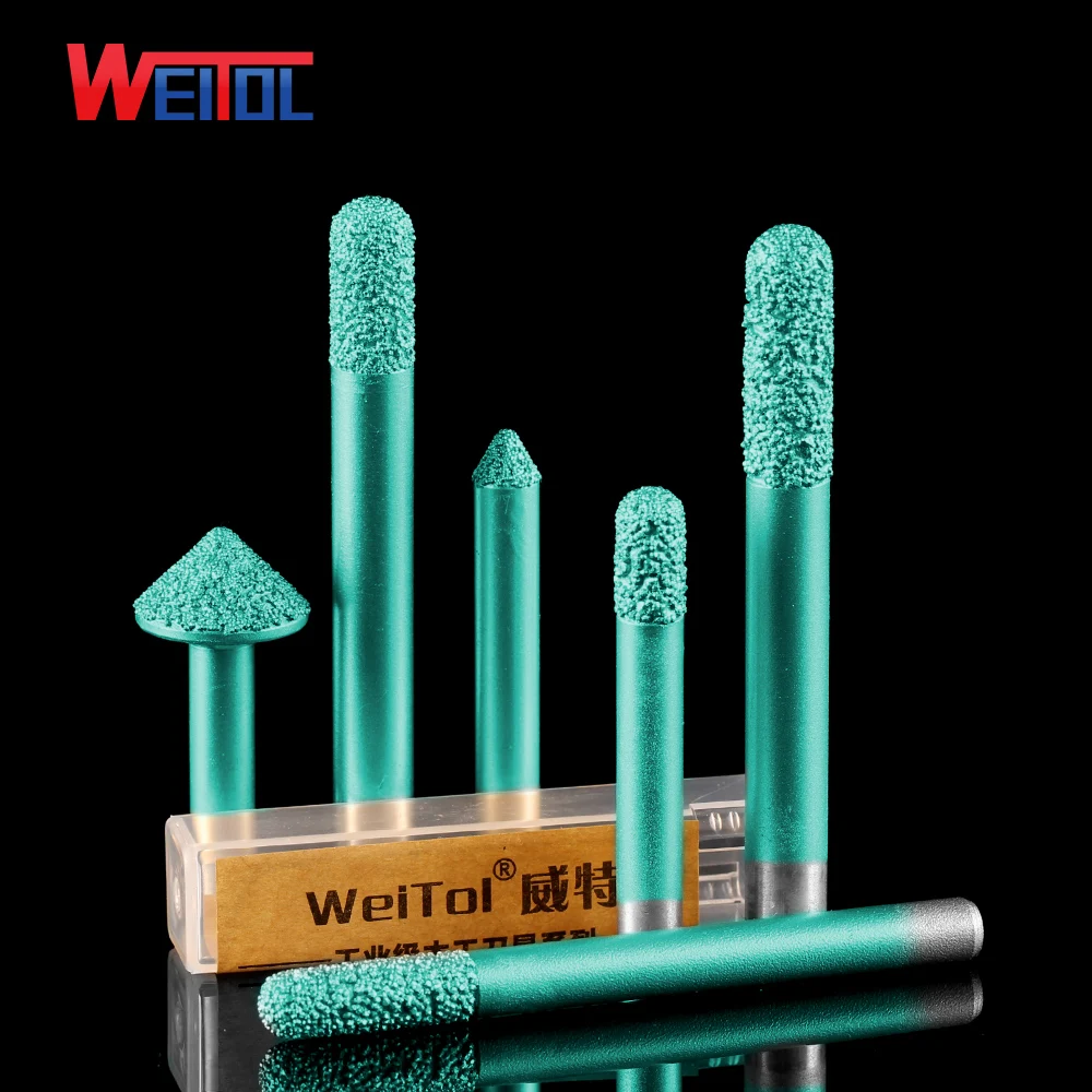 Weitol1pcs 6mm shank Brazing stone engraving bits marble carving tools CNC router bits stone milling cutter