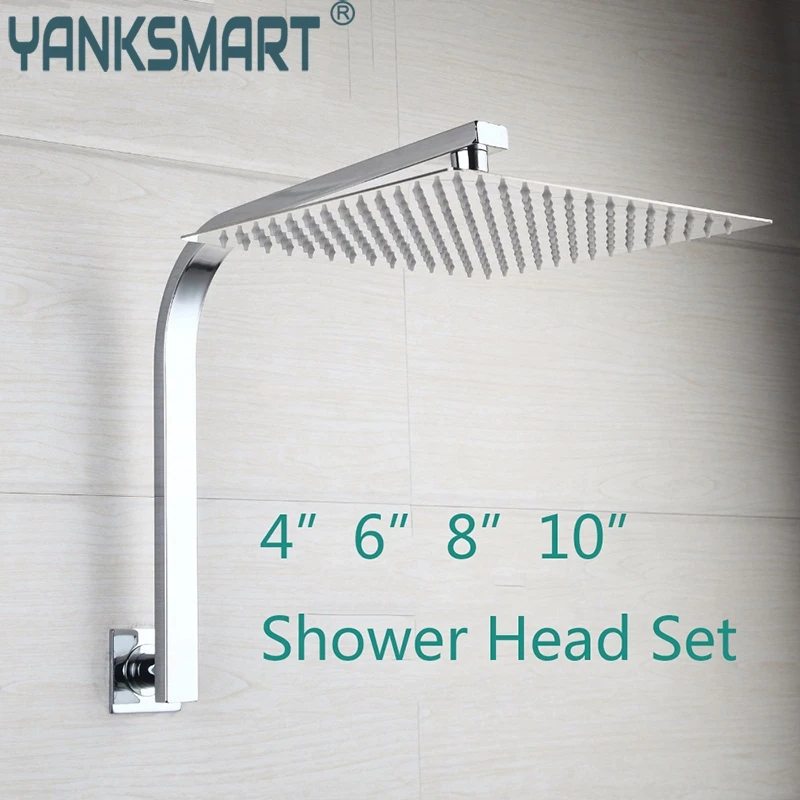 

Bathroom Shower Faucets Gooseneck Square Brass Wall Mount Shower Arm Ultrathin Bathroom Shower Head Set