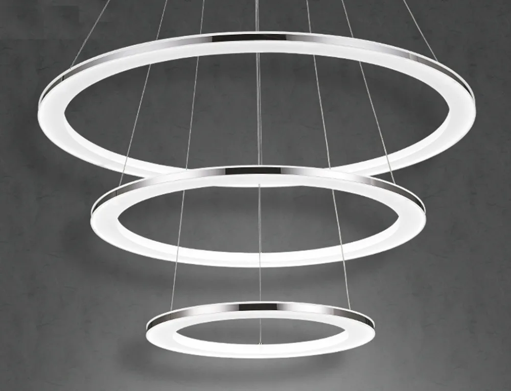 

New Modern LED Round Tier Pendant Lamp Ring Light Lighting plated Chrome circles lights for dining living room acrylic