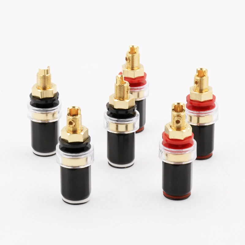 4Pcs Brass Gold plated Binding Post for Thread Audio Speaker Amplifier 4mm Banana Plug Terminals Connector Black & Red