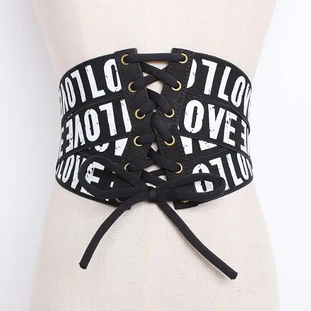 Women\'s runway fashion elastic letter print Cummerbunds female vintage Dress Corsets Waistband Belts decoration wide belt R1273