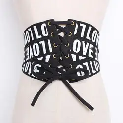 Women's runway fashion elastic letter print Cummerbunds female vintage Dress Corsets Waistband Belts decoration wide belt R1273