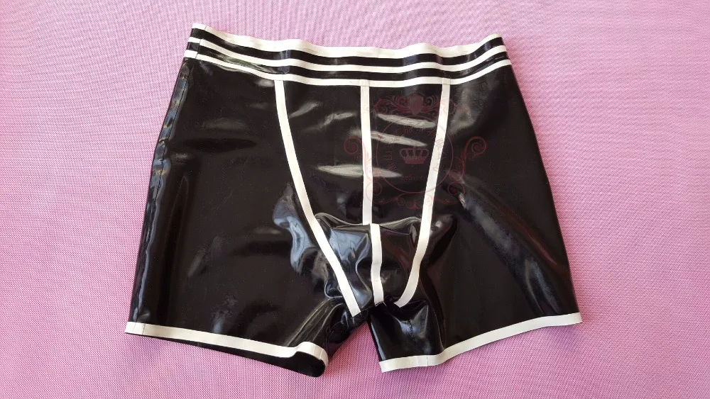 

Latex Boxer Men's Sexy Rubber Underwear With White Trim