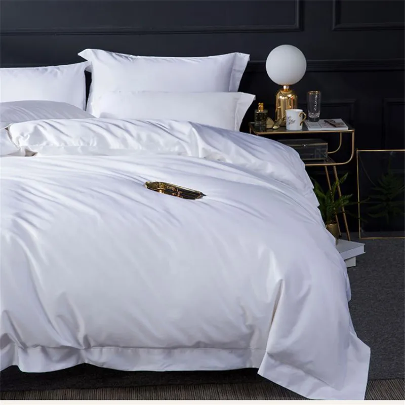 100% Long Stapled Cotton 100 S  King Size White Gray Mint Colors Flat Sheet Duvet Cover Pillowcases 4 Pieces Set On Sale