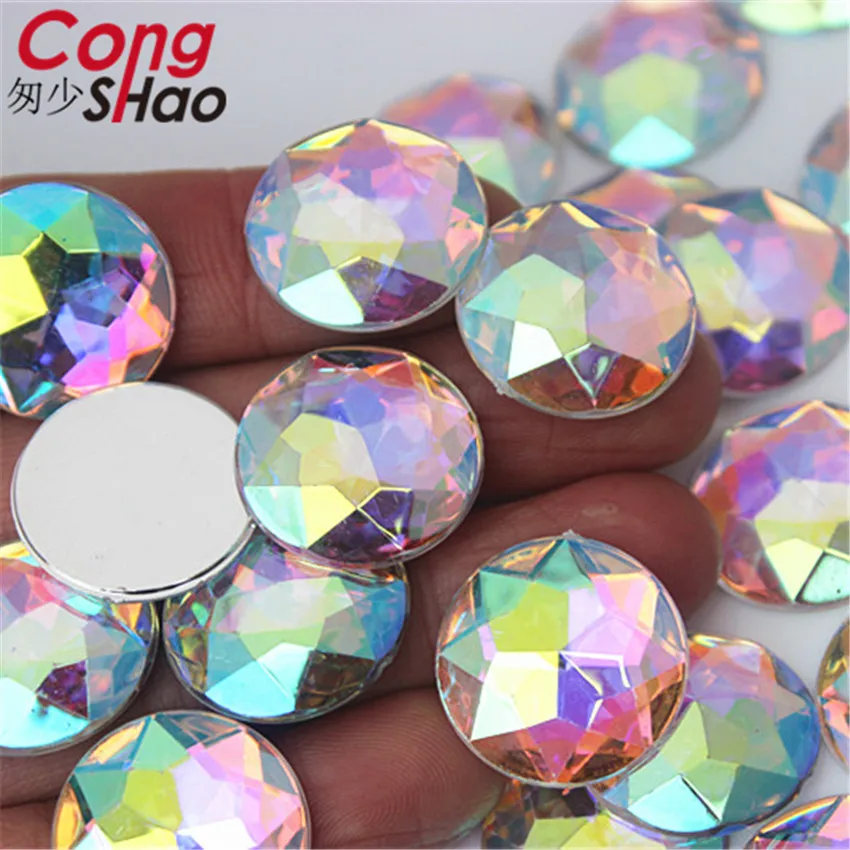 Cong Shao 30pcs 18mm Colorful Acrylic Rhinestone Round Flat Back Beads Crystal Stones DIY Costume Jewelry Accessories ZZ158