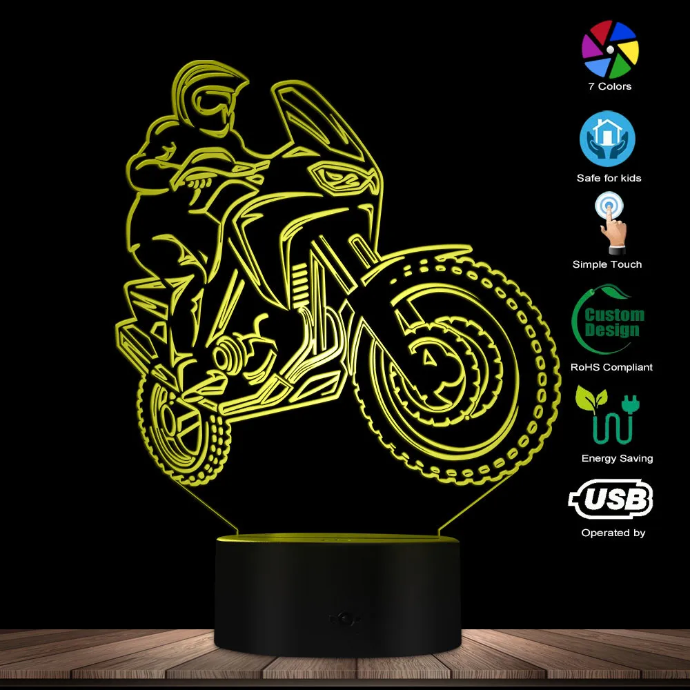 Motorbike Rider 3D Optical illusion Night Light Motorcycle Dirt Bike LED Light Modern Wall Lamp Freestyle Motorcross Table Lamp