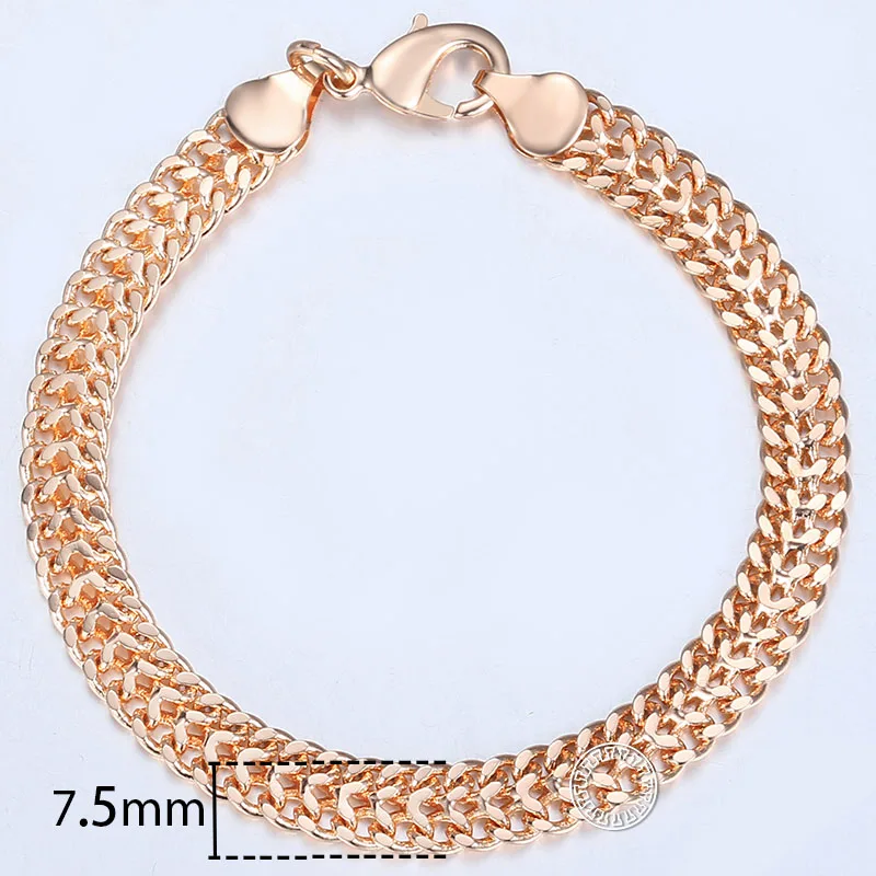 7.5mm Men\'s Women\'s Bracelet 585 Rose Gold Color Weaving Link Chain Bracelet Femme  Jewelry Christmas Gifts for Women20cm CB06