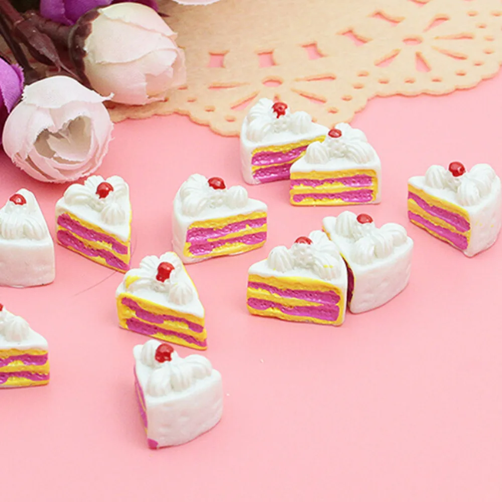 10PCS Play Doll House Toy Cute Kawaii Flat Back DIY Miniature Artificial Fake Food Cake Resin Cabochon Decorative Craft 4Styles