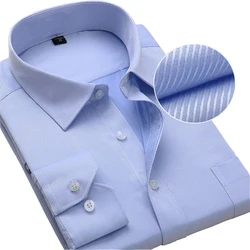 Plus Size Men Dress Shirts Long Sleeve Slim Fit Solid Striped Business Formal White Man Shirt Male Social Big Size Clothing