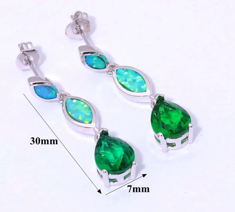 CiNily Created Green Fire Opal Drop Earrings with Green Quartz Silver Plated Stud Earrings for Women Wedding Fashion Jewelry