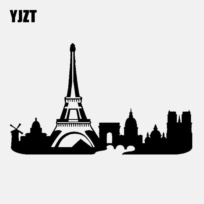 YJZT 15.3CM*9.4CM Vinyl Car Sticker Decal Paris City Skyline Eiffel Building Black/Silver C3-1821