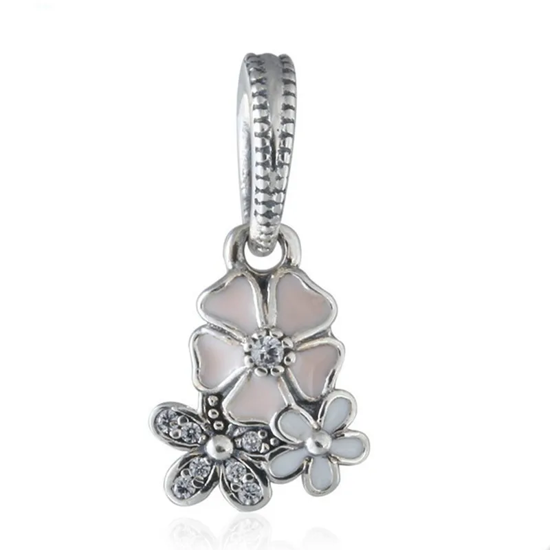 

Spring 925 Sterling Silver Poetic Blooms with Mixed Enamel and Clear Cz Pendant charm Fit Original Brand Bracelet jewelry