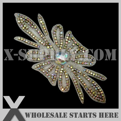 

(25pcs/lot) Crystal AB Silver Rhinestone Applique Beaded Patch, X1-RAT2073