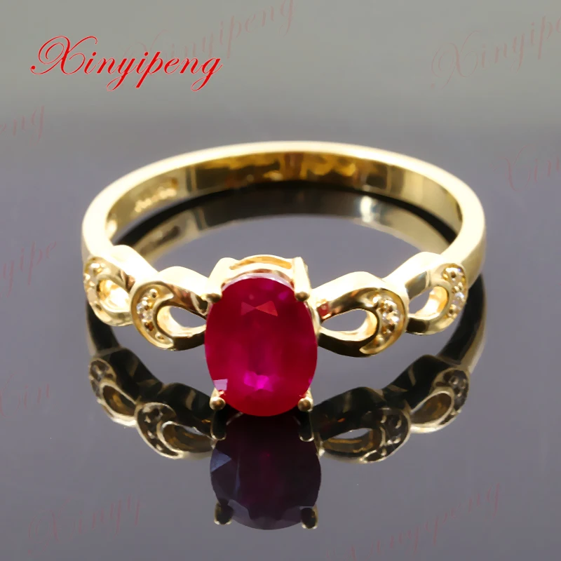 

Xinyipeng18K yellow gold inlaid natural ruby ring style beautiful women model