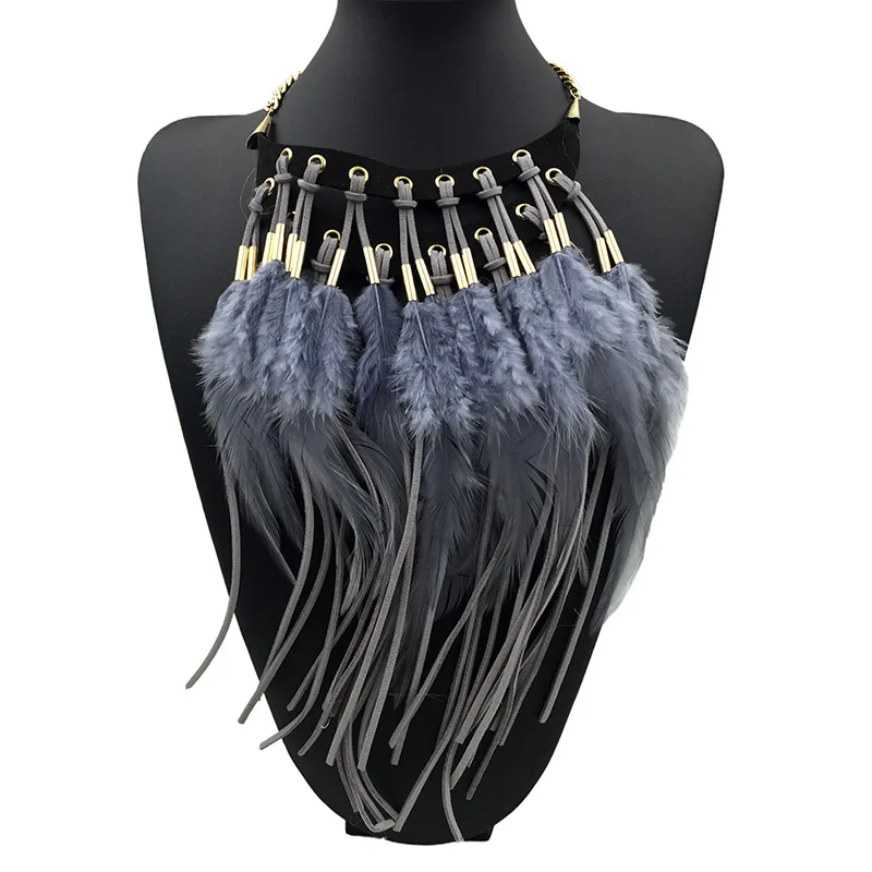 Multi-ethnic Elegant Fashion Statement Necklace 2023 New Latest Design Choker Feather Necklaces & Pendants Women Bijoux Jewelry