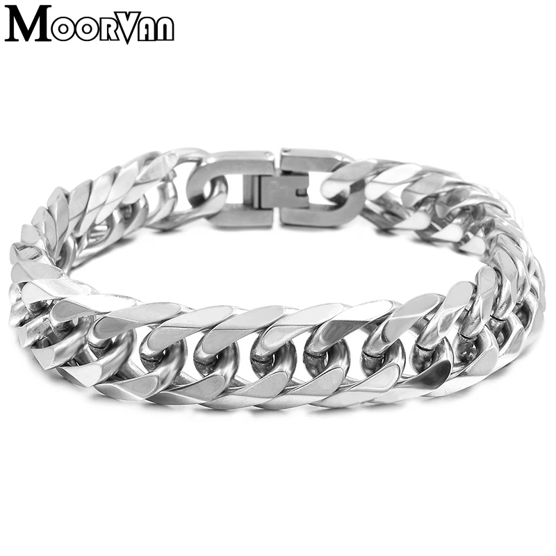 Moorvan Stainless Steel bracelets for men cuban chain Link Jewelry ROCK Hip Hop 2023 Male Jewelry 21.5cm 13mm VB717