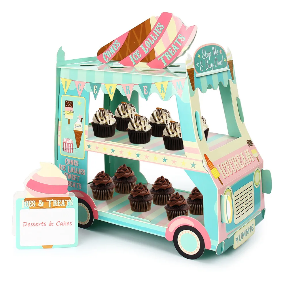 

2 Layers Bus Shape Cupcake Cardboard Cake Stand Birthday Tea Party Cake Display Holder Cake Decorating Supplies