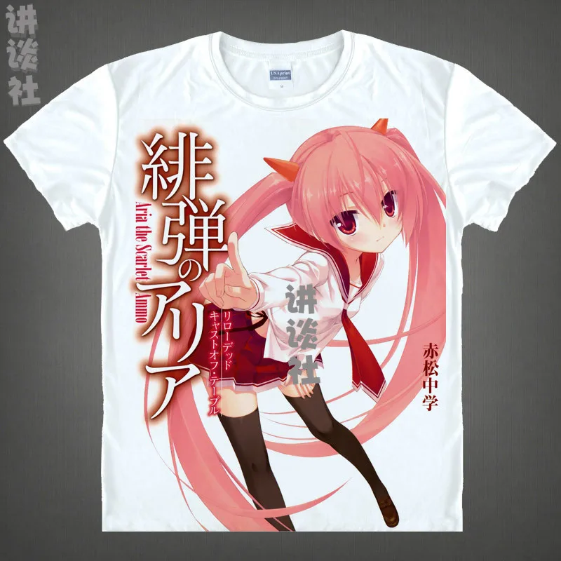 Coolprint Anime Shirt Hidan No Aria The Scarlet Ammo T-Shirts Short Sleeve Aria H Kanzaki Riko Mine Cosplay Motivs Hentai Shirts