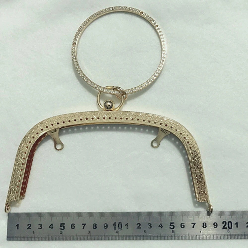 18.5 سنتيمتر طول DIY المرأة محفظة معدنية الإطار المشبك يا حلقة مقبض التخريش تصميم قبلة مشبك #5