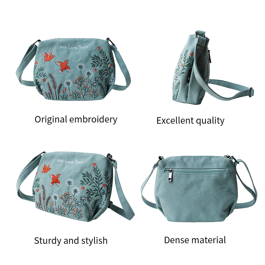 Flower Princess Women Crossbody Bag Summer Canvas Embroidery Girls Shoulder Bags Female Casual Handbags Small Purse Fashion Bag