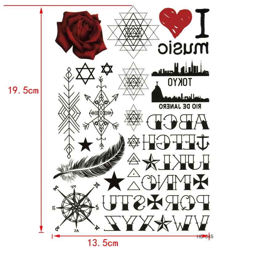 3pcs Feather Waterproof Temporary Tattoo sticker harajuku Rose Flash Tattoo  rouge a levre tatuagem sleeve tatoo sticker