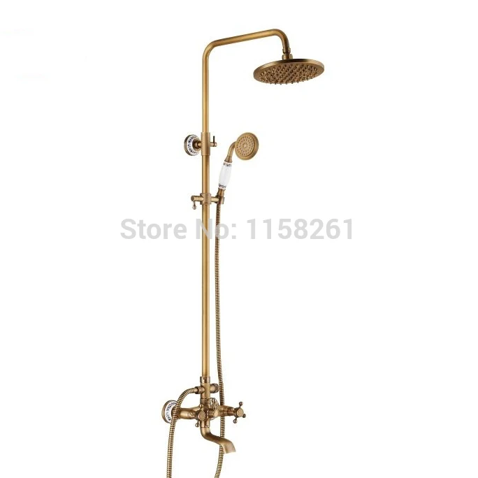 Shower Faucets Antique Brass Finish Bathroom Rainfall With Spray Shower Durable Brass Construction Faucet Set Free shi