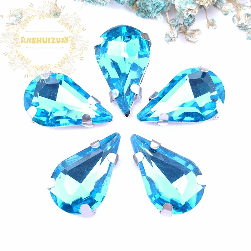 Twinkling Turquoise Blue Tear Drop Glass Rhinestones Glass Crystal Rhinestones Sew on Garment Crafts Jewelry Clothing Accessorie