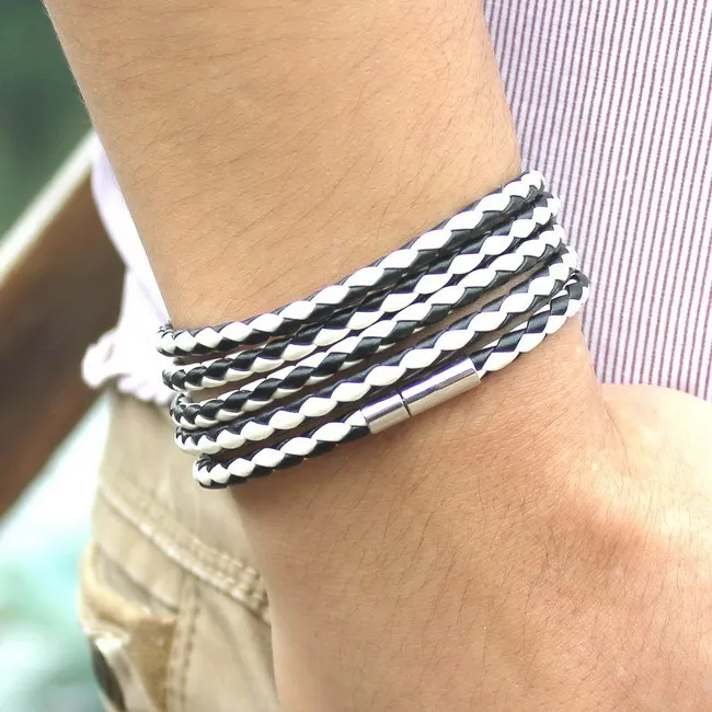 5 Layer Leather Bracelets & Charm Bangle Set, Handmade