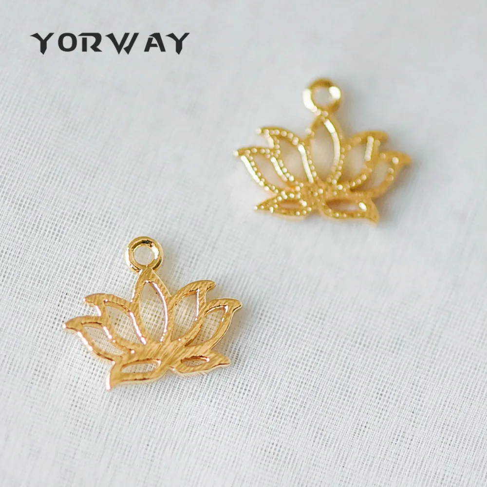 10pcs/lot Gold Lotus Charm Pendants 12mm, Real Gold plated Brass, Tarnish Resistant (GB-329)