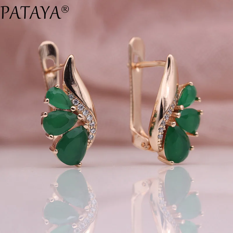 PATAYA New Three Water Drop Gradient Blue Earrings Women Natural Zircon Fine Fashion Jewelry 585 Rose Gold Color Dangle Earrings