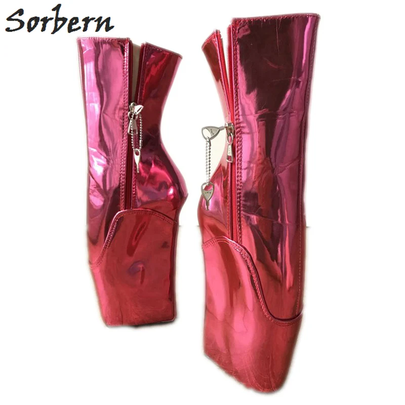 Sorbern Hot Pink Metallic Ankle High Heel Boots Custom Wide Calf Boots For Women Diy Reflective Boots Big Size 45 Unisex Shoes