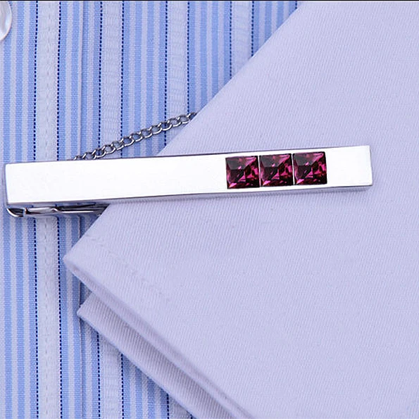 KFLK Cuff links necktie clip for tie High Quality  tie pin for men Purple Crystal tie bars cufflinks tie clip set  guests