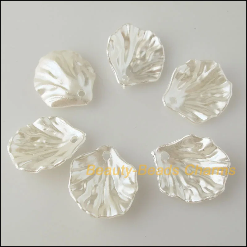 100Pcs White Plastic Acrylic Leaf Shell Charms Pendants 17x19.5mm