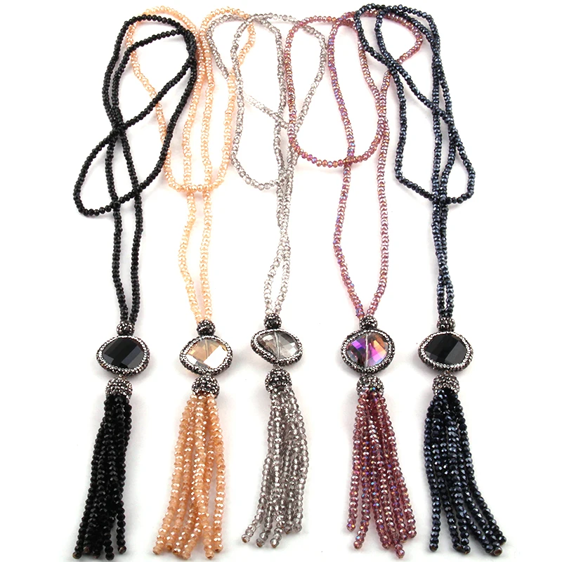 Fashion Bohemian Jewelry Mini Glass Crystal and Handmake Paved Distorted Crystal Tas Necklace For Women Ethnic Necklace