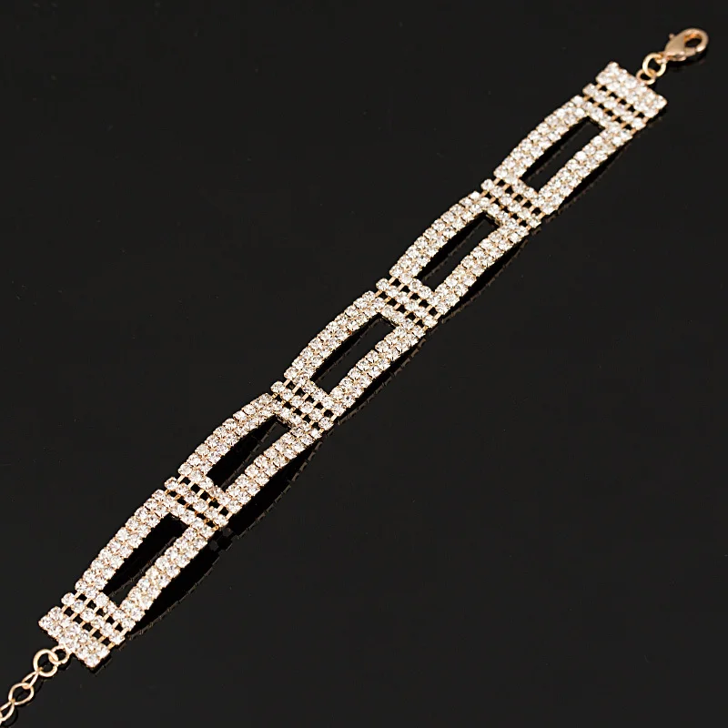 Top Quality AAA Roman Chain Bracelet & Bangle For Women Crystal Gold and Silver Color Plating Wedding Accessories Jewelry #B048