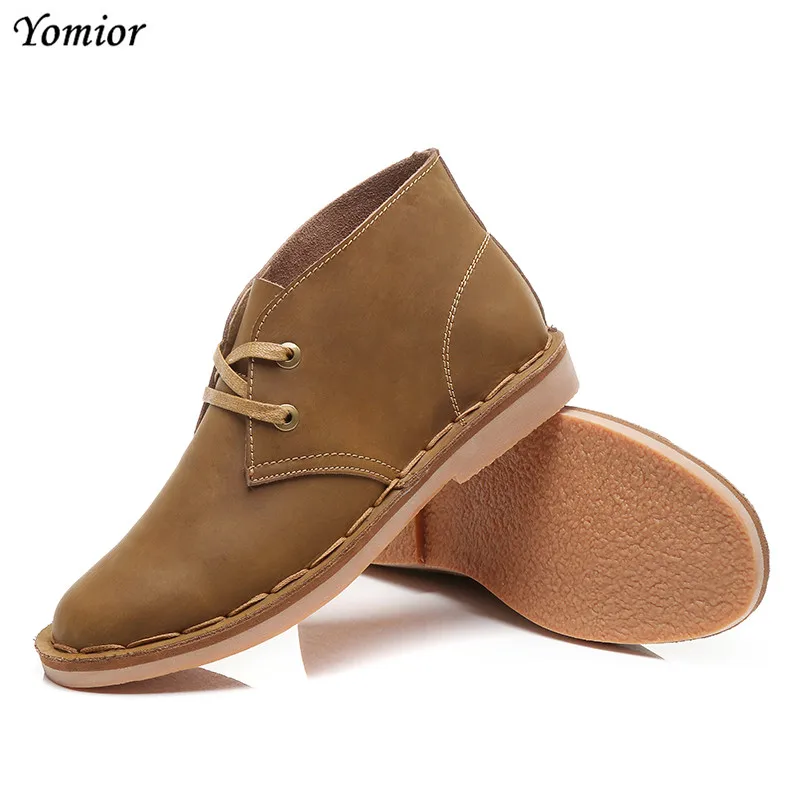 Yomior Autumn Winter Vintage Round Toe Genuine Leather Casual Shoes Men High Quality Outdoor Work Chelsea Boots Military Boots