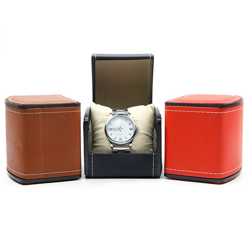 

Hot fashion Luxury PU Leather Watch Box 10*9*8cm Red/Black/Brown Flip Watch Display Box Watch Storage Box Factory Direct Sales