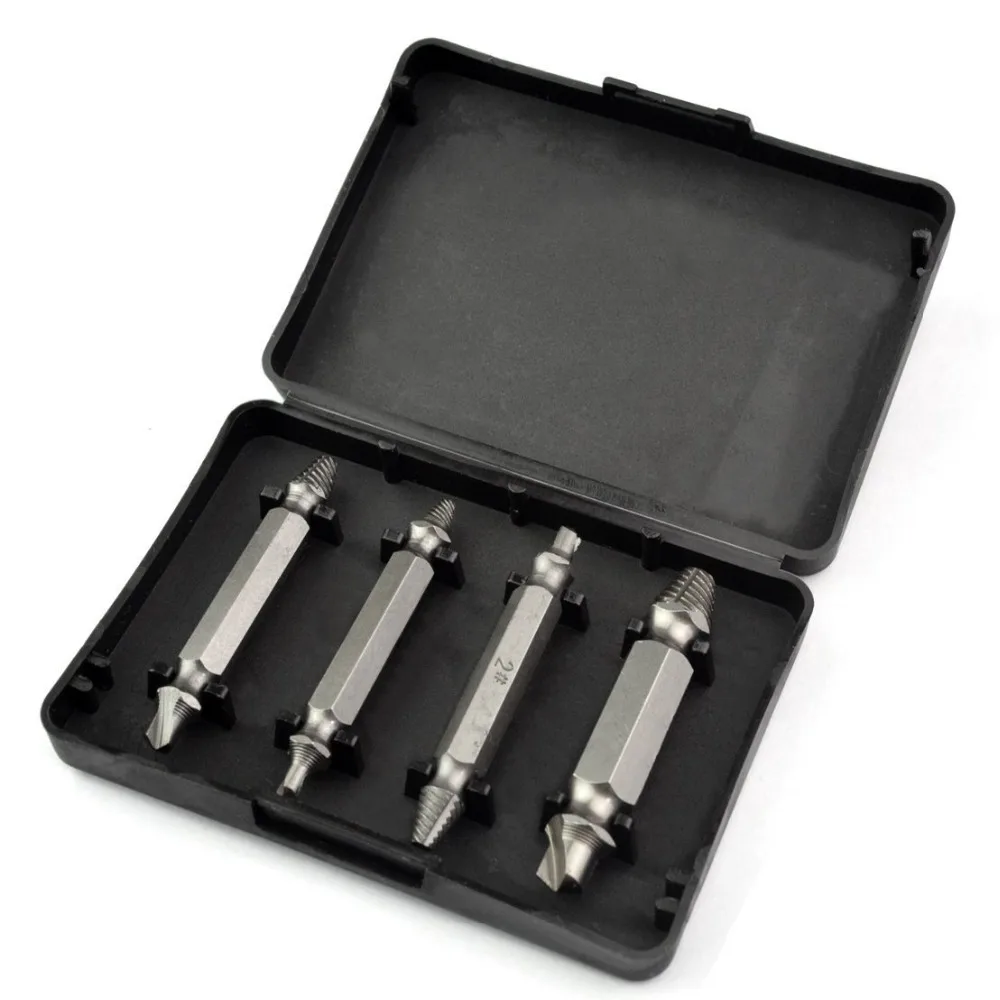 4pcs Set di trapani per estrattore di viti rotto arrugginito spogliato danneggiato velocità della vite rimuovere gli strumenti di rimozione del bullone estrattore di rimozione delle viti