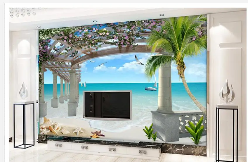 3d room wallpaper Home Decoration space Beach Sea views starfish TV backdrop 3d wall murals wallpaper