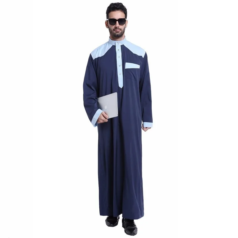 

Islamic Clothing Men Navy Blue Jubba Thobe Muslim Arab Men's Kaftan Garment Abaya Pakistan Saudi Arabia Costume Uomo Qatar Oman